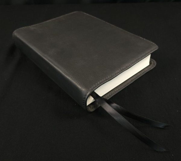 Black Pebbled Cowhide Leather Beautiful Word Bible with black stitching and two ribbons - Image 7