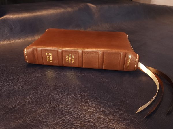 Personal Size Large Print Bible in brown Nappa sheepskin with light tan perimeter stitching and three ribbons - Image 3