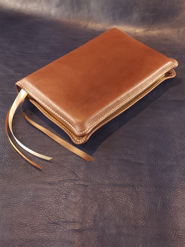 Personal Size Large Print Bible in brown Nappa sheepskin with light tan perimeter stitching and three ribbons - Image 5