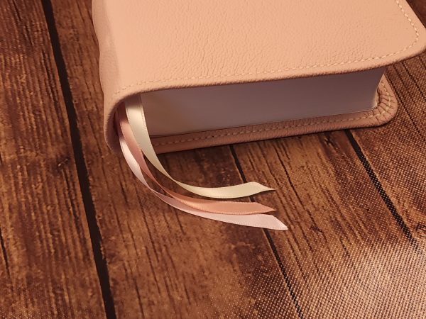 LIMITED EDITION Dusty Pink Sheepskin Journal the Word Bible with Ivory Stitching and Three Ribbons - Image 4