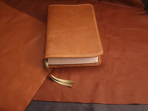 Brown Sheepskin Leather Interleaved Bible, Journaling Edition with Tan Stitching and Two Ribbons - Image 9