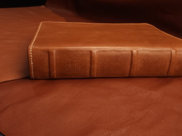 Brown Sheepskin Leather Interleaved Bible, Journaling Edition with Tan Stitching and Two Ribbons - Image 7