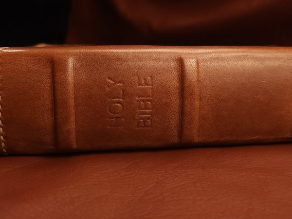 Brown Sheepskin Leather Interleaved Bible, Journaling Edition with Tan Stitching and Two Ribbons - Image 6