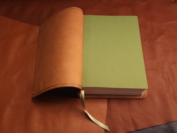 Brown Sheepskin Leather Interleaved Bible, Journaling Edition with Tan Stitching and Two Ribbons - Image 5