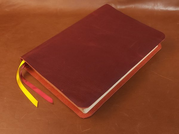 Red cowhide ESV Study Bible with two ribbons in a rugged leather style - Image 7