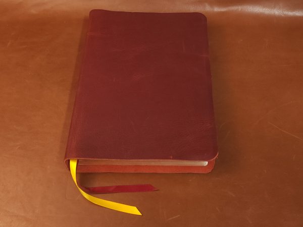 Red cowhide ESV Study Bible with two ribbons in a rugged leather style - Image 6
