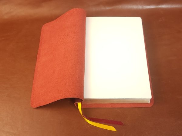 Red cowhide ESV Study Bible with two ribbons in a rugged leather style - Image 4