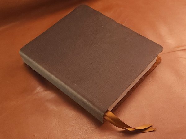 Chocolate brown cowhide Interleaved Bible, Journaling Edition with two ribbons in a rugged leather style - Image 7