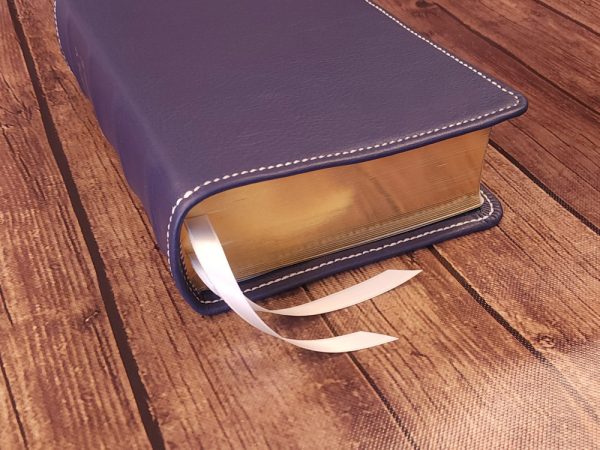 Blue cowhide leather Beautiful Word Bible with silver perimeter stitch and two silver ribbons - Image 7