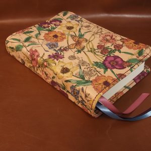 Floral sheepskin Thinline Bible with burgundy liner and three ribbons