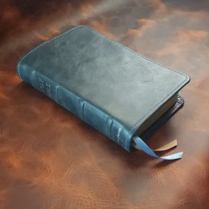 Distressed black cowhide Thinline Bible with desert tan cowhide liner and two ribbons - Buy One, Give One