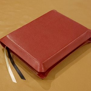 Dark red pebbled goatskin Thinline Bible with matching dark red pebbled goatskin liner and two ribbons - Capra Lux by Schaeffner Co