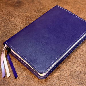 ESV Study Bible in royal purple goatskin leather with smooth lavender sheepskin liner and three ribbons - Capra Lux by Schaeffner Co