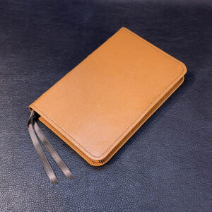 ESV Study Bible in pebbled British tan goatskin leather with brown pebbled goatskin liner and two ribbons - Capra Lux by Schaeffner Co