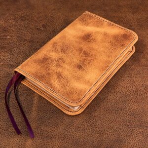 ESV Study Bible, Distressed Tan Cowhide Leather, Floral Liner, 2 Ribbons