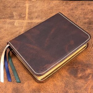 ESV Study Bible, Distressed Brown Cowhide Leather, Floral Liner, 3 Ribbons